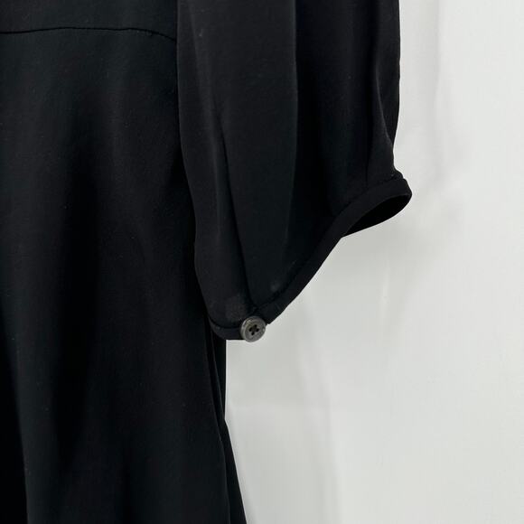 Aritzia Babaton 100% Silk Skipper Dress Split V-Neck Long Sleeve Mini Black - Picture 9 of 11